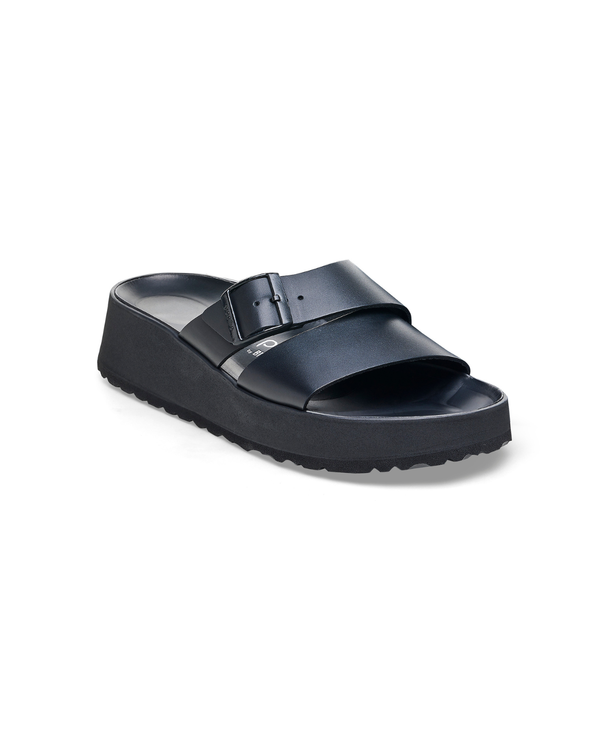 Papillio Almina Exquisite Smooth Leather Black Platform Wedge Sandals