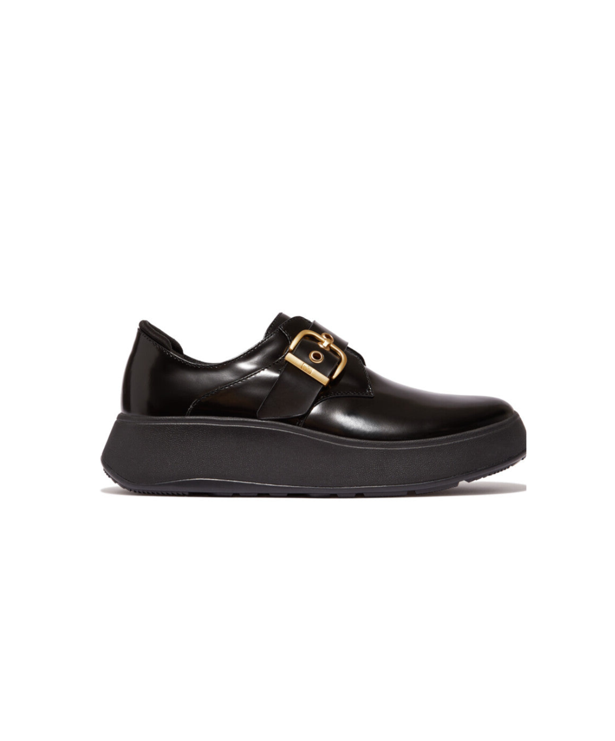 Fitflop F-Mode Box-Leather Flatform Monk Strap Shoes Black