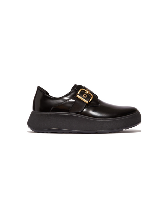 Fitflop F-Mode Box-Leather Flatform Monk Strap Shoes Black