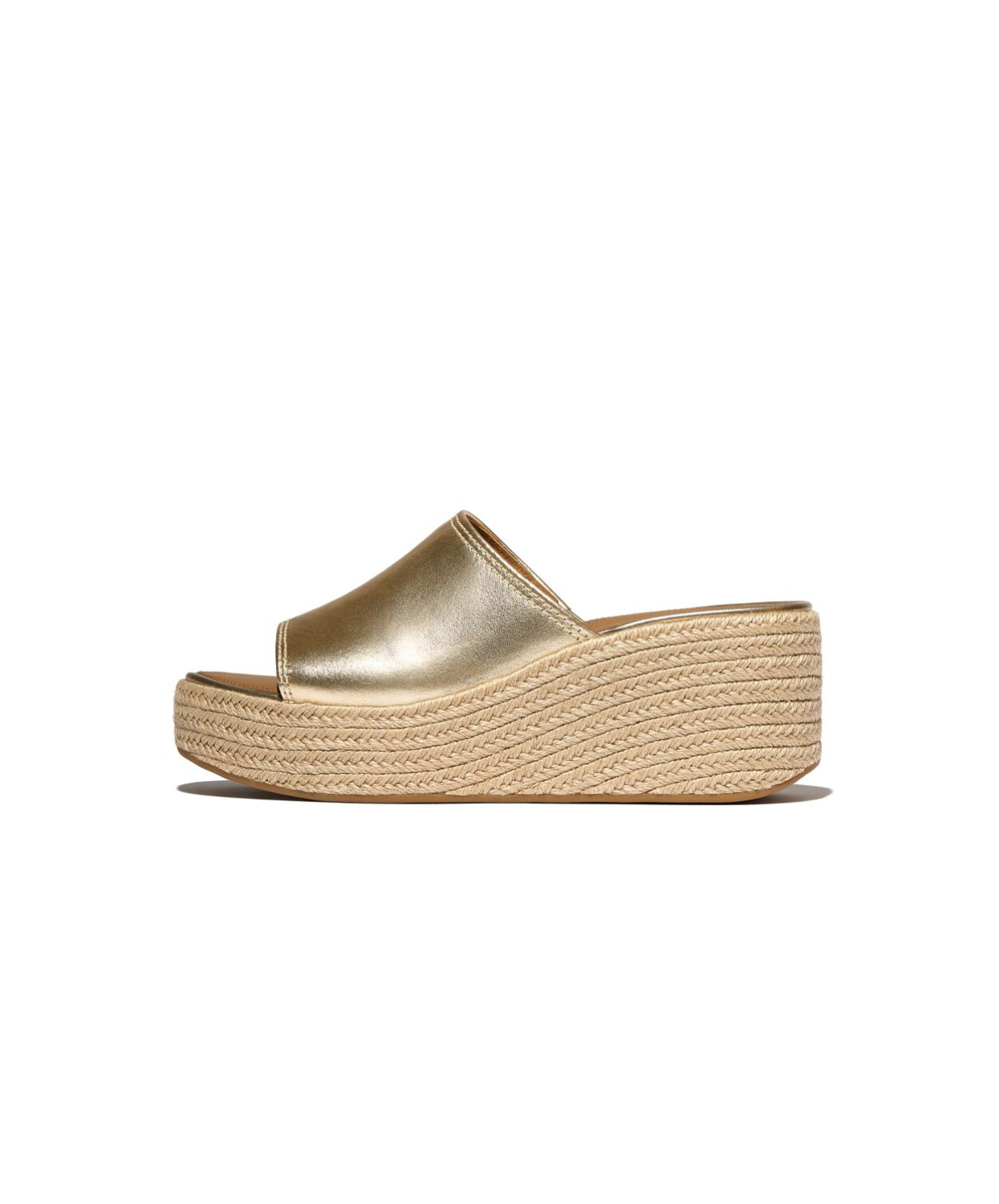 FitFlop Platform Espadrille Leather Wedge Slides Platino