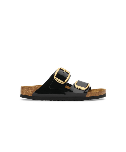 Birkenstock Arizona Big Buckle Birko-Flor Black Patent/Gold Buckle Sandals